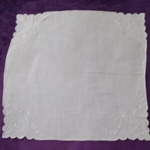Elegant White Embroidered Handkerchief